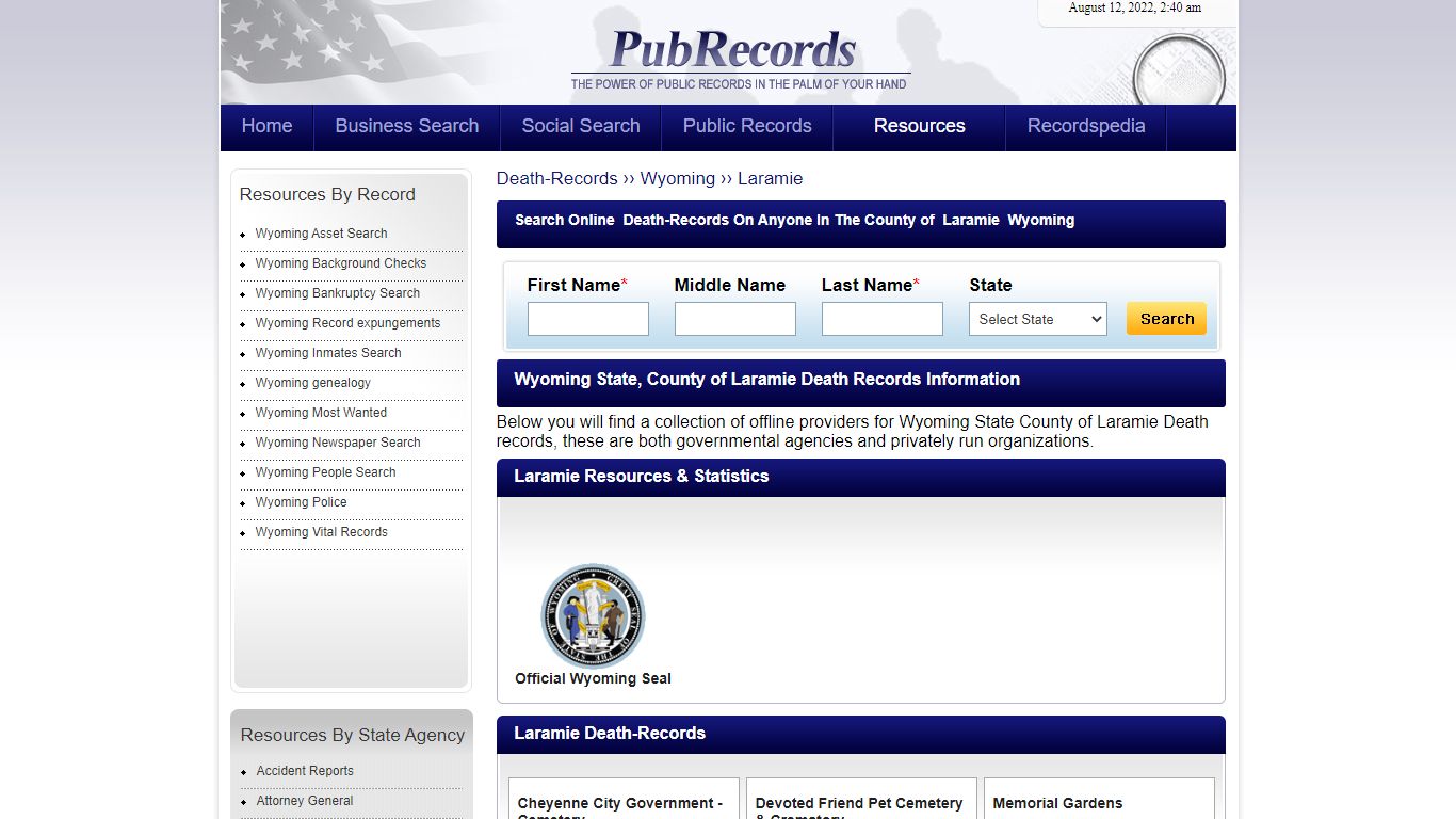 Laramie County, Wyoming Death Records