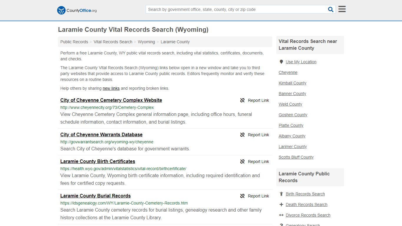 Vital Records Search - Laramie County, WY (Birth, Death ...